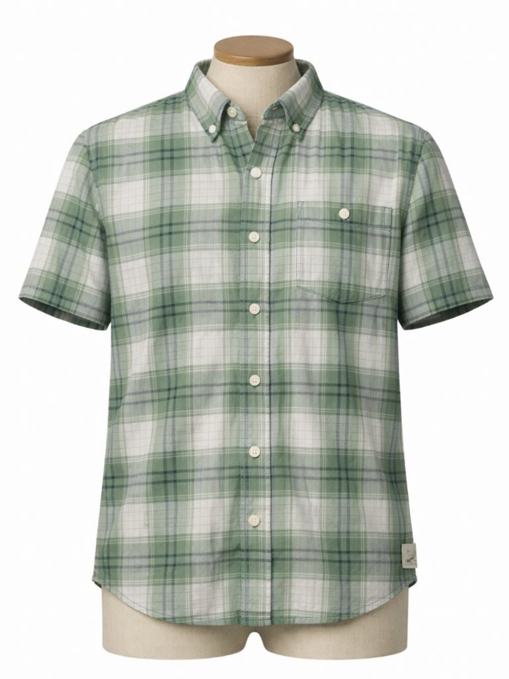 Weatherproof Green Plaid Button Up Shirt Casual Cotton Short Sleeve Size L